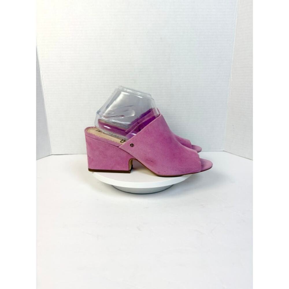 Sam Edelman Pink Suede Rheta Mules Peep Toe Block Heel Barbiecore Sandals 8.5 - Picture 3 of 10